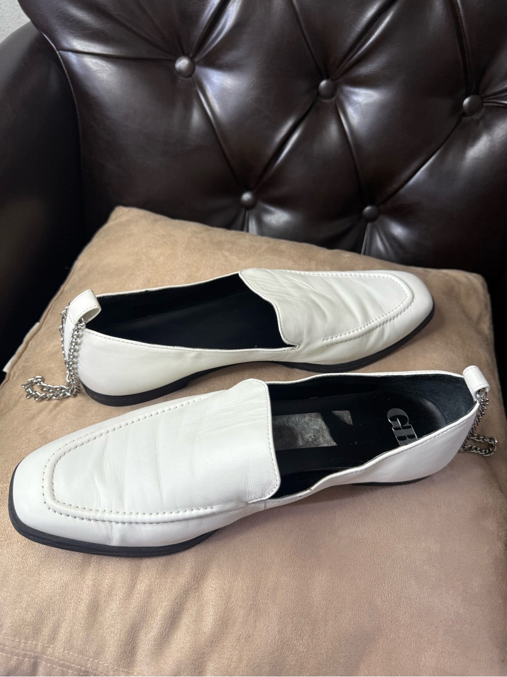Giann Bini Flip Side White Leather Flat Loafer Shoes Size 10M
